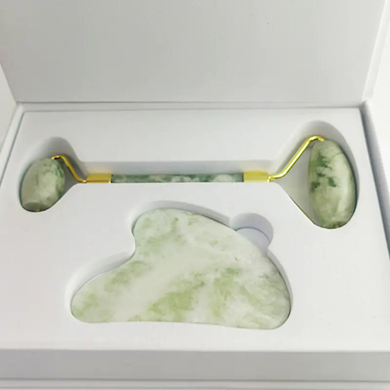 White Jade Facial Roller Guasha Set